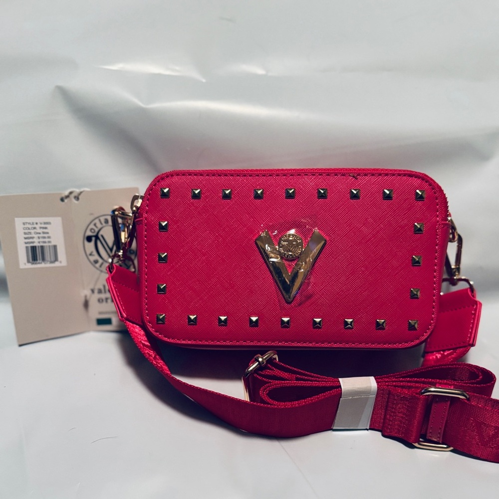 Valentino Orlandi Pink Studded V-Emblem Crossbody Bag - Picture 2 of 6